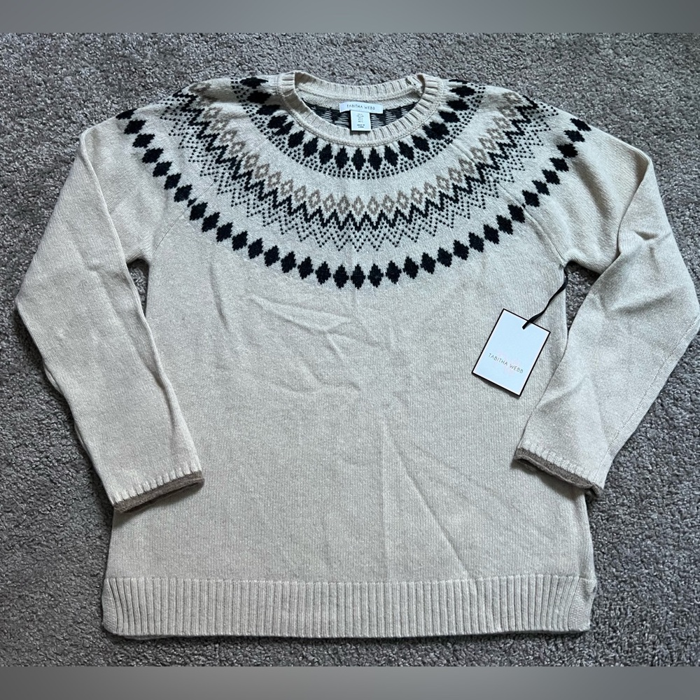 Tabitha Webb Chevron Pullover Wool Blend Knit Sweater Cream large NWT